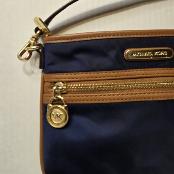 416. Michael Kors Navy Blue with Gold Accents - Wristlet Small Purse EUC Nylon - Picture 2 of 9